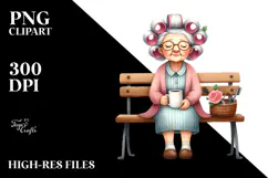 Old Lady Hair Curlers Bench Mug Sublimation Clipart Product Image 2