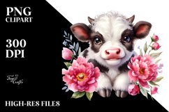 Highland Cow with Peonies PNG Product Image 2