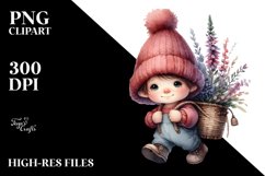 Watercolor Baby Gnome with Heather, PNG Product Image 2