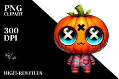 Cute Pumpkin Head in Pajamas PNG Product Image 2