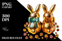 Colorful Vintage Bunnies Sitting View from Back with Bow, Product Image 2
