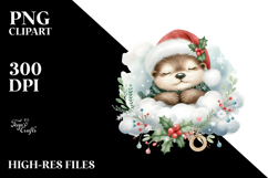 Cute Baby Otter Dressed for Christmas Sleeping On the Cloud Product Image 2