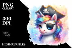 Colorful Baby Unicorn with Pirate's Eye Patch, Transparent Product Image 1