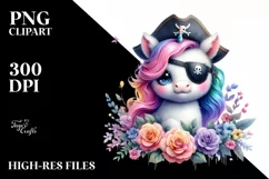 Colorful Baby Unicorn with Pirate's Eye Patch, Transparent Product Image 3