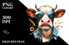 Funny Cow with Sunglasses, Transparent PNG Product Image 2