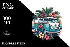 Retro Tropical Flower Van, Clipart PNG Product Image 2