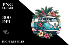 Retro Tropical Flower Van, Clipart PNG Product Image 2