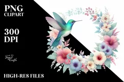Colorful Hummingbird Floral Frame | Clipart Product Image 1