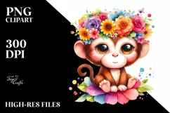 Cartoon Style Watercolor Monkey Flower Crown | Sublimation Product Image 3
