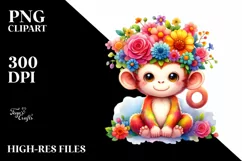 Cartoon Style Watercolor Monkey Flower Crown | Sublimation Product Image 3