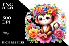 Cartoon Style Watercolor Monkey Flower Crown | Sublimation Product Image 3