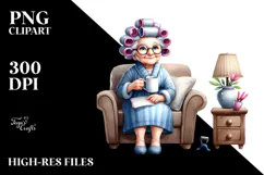 Old Lady Hair Curlers Couch Mug Sublimation Clipart Product Image 2