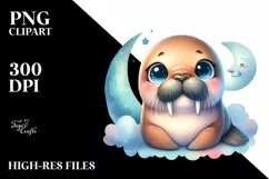Colorful Baby Walrus on Moon | Sublimation | Clipart Product Image 3