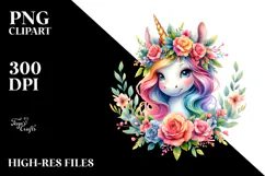 Cute Unicorn with Floral Wreath PNG Product Image 2