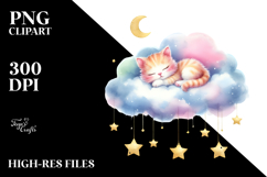 Cute Sleeping Kitten on Cloud with Stars | Clipart Product Image 2