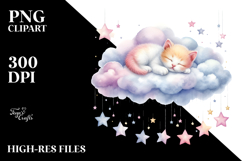 Cute Sleeping Kitten on Cloud with Stars | Clipart Product Image 2