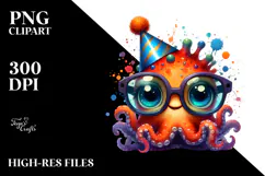Goofy Tiny Kraken with Party Hat, Cartoon PNG Product Image 2