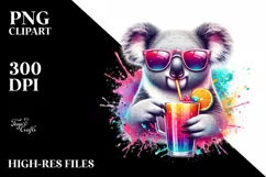 Colorful Koala Sipping Drink | Sublimation | Clipart Product Image 3