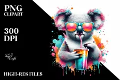 Colorful Koala Sipping Drink | Sublimation | Clipart Product Image 1