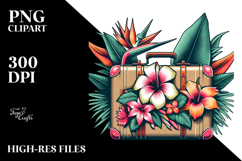 Retro Tropical Flower Suitcase, Clipart PNG Product Image 2