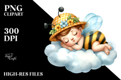 Cute Baby Bee on Cloud for Summer | Clipart Product Image 2
