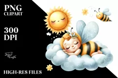 Cute Baby Bee on Cloud for Summer | Clipart Product Image 4