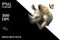 Adorned Baby Rhino in Grass between Easter Eggs PNG Product Image 2