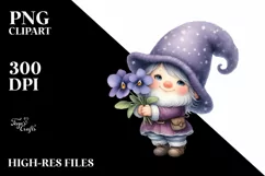 Cute Baby Gnome with Violet PNG Product Image 2