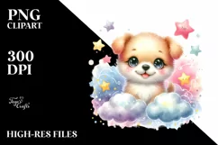 Colorful Baby Puppy on Stars Clouds | Sublimation | Clipart Product Image 3