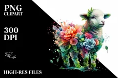 Abstract Vibrant Watercolor Lamb with Flowers, Transparent Product Image 3