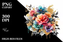 Colorful Camellia Splash Bouquet | Sublimation | Clipart. Product Image 3