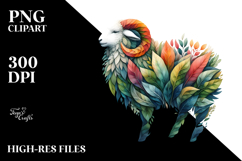 Vibrant Watercolor Lamb with Plant Leaves, PNG Product Image 2