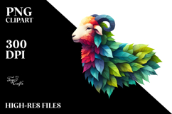 Vibrant Watercolor Lamb with Plant Leaves, PNG Product Image 2