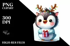 Expressive Baby Penguin with Reindeer Horns PNG Product Image 1