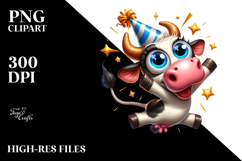 Goofy Cartoon Cow with Party Hat, PNG Product Image 2