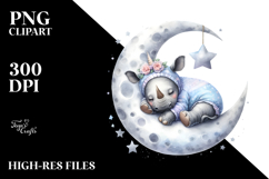 Baby Rhino Sleeping on Moon Decorated | Clipart Product Image 2
