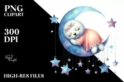 Whimsical Baby Seal on Moon with Stars | Clipart Product Image 1