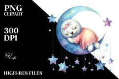 Whimsical Baby Seal on Moon with Stars | Clipart Product Image 2