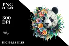 Abstract Vibrant Watercolor Panda with Flowers, Transparent Product Image 1