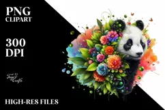 Abstract Vibrant Watercolor Panda with Flowers, Transparent Product Image 1