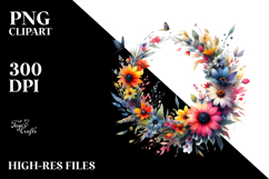 Vibrant Watercolor Wild Flower Wreath | Clipart Product Image 2