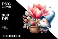 Gnome with Large Tulip, Cute PNG Product Image 2