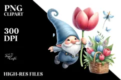 Gnome with Large Tulip, Cute PNG Product Image 2