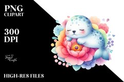 Colorful Baby Seal Sleeping Clipart Product Image 1