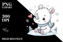 Cute Rhino Sleigh Hearts PNG Product Image 1