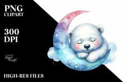 Colorful Cute Baby Polar Bear Moon | Clipart Product Image 3