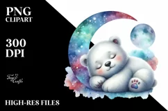Colorful Cute Baby Polar Bear Moon | Clipart Product Image 1
