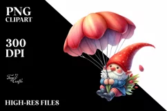 Gnome with Tulip Parachute in the Air | Sublimation | Product Image 3