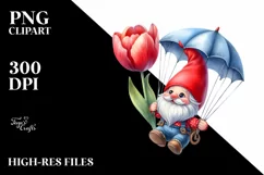 Gnome with Tulip Parachute in the Air | Sublimation | Product Image 3
