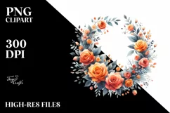 Vibrant Orange Roses Wreath | Sublimation | Clipart. Product Image 3
